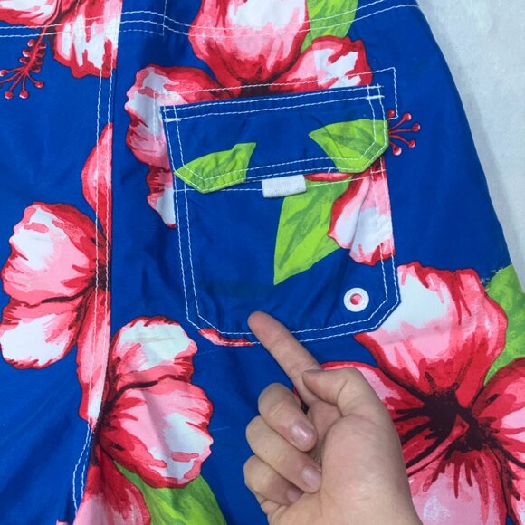 VTG Abercrombie & Fitch Board Shorts Men S Blue Hawaiian Hibiscus Colorful‎ Y2K - Picture 3 of 7